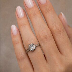 Vintage Engagement Ring with Antique Silver Band & Classic Stone